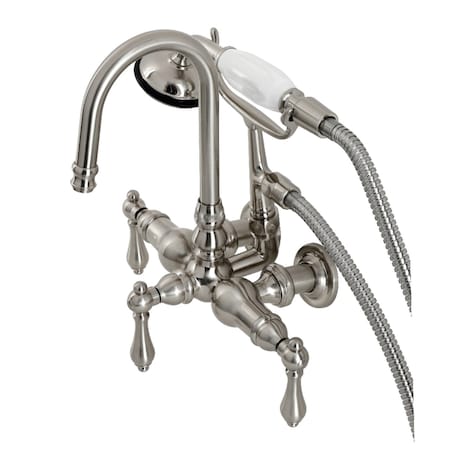 Kingston Brass CA7T8 3-3/8" Tub Wall Mount Clawfoot Tub Faucet with Hand Shower, Brushed Nickel CA7T8